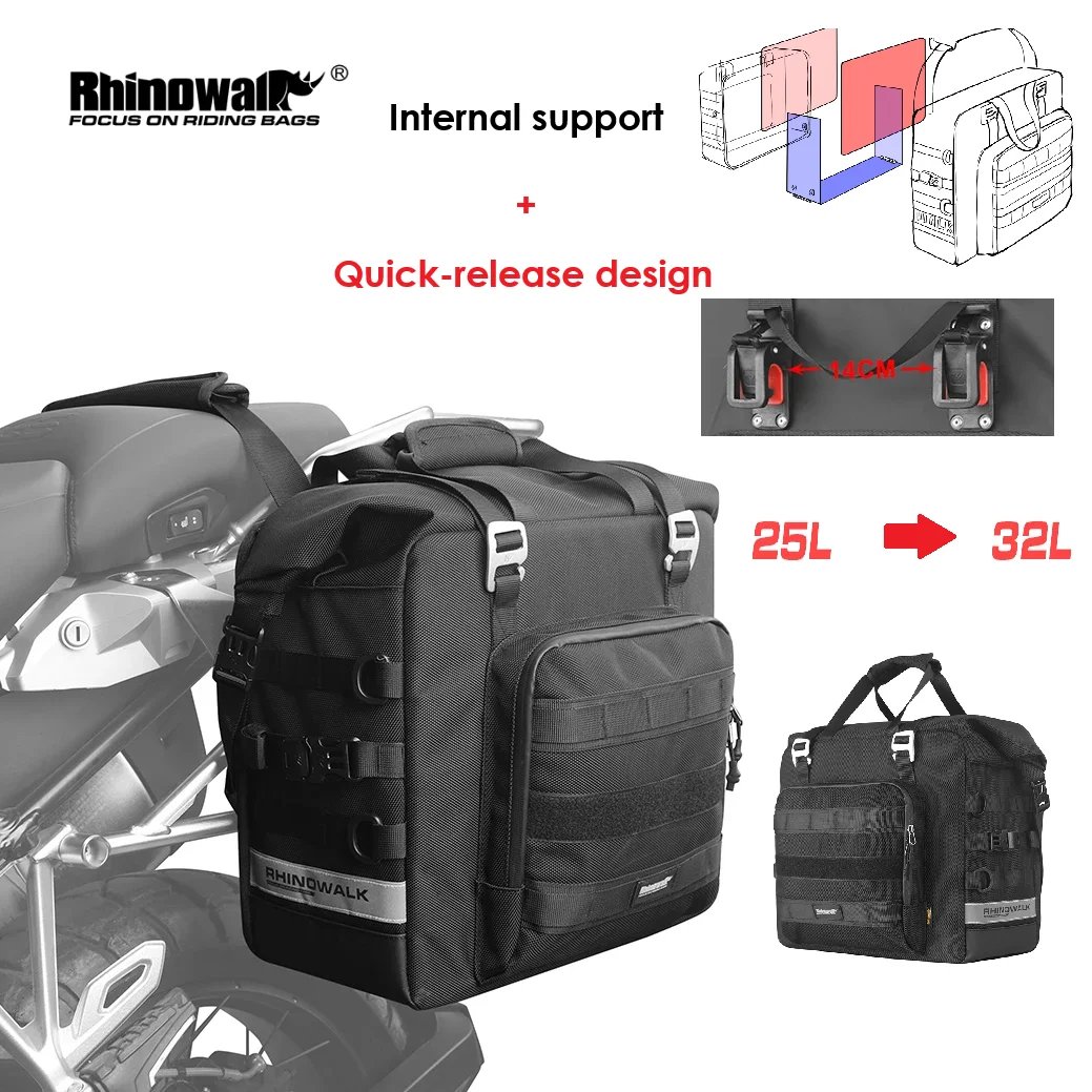 

Rhinowalk Motorcycle Bag 2025 Wear-resistant Expandable Motorcycle Rack Bilateral Bag Quick Release Motor Rear Rack Bag