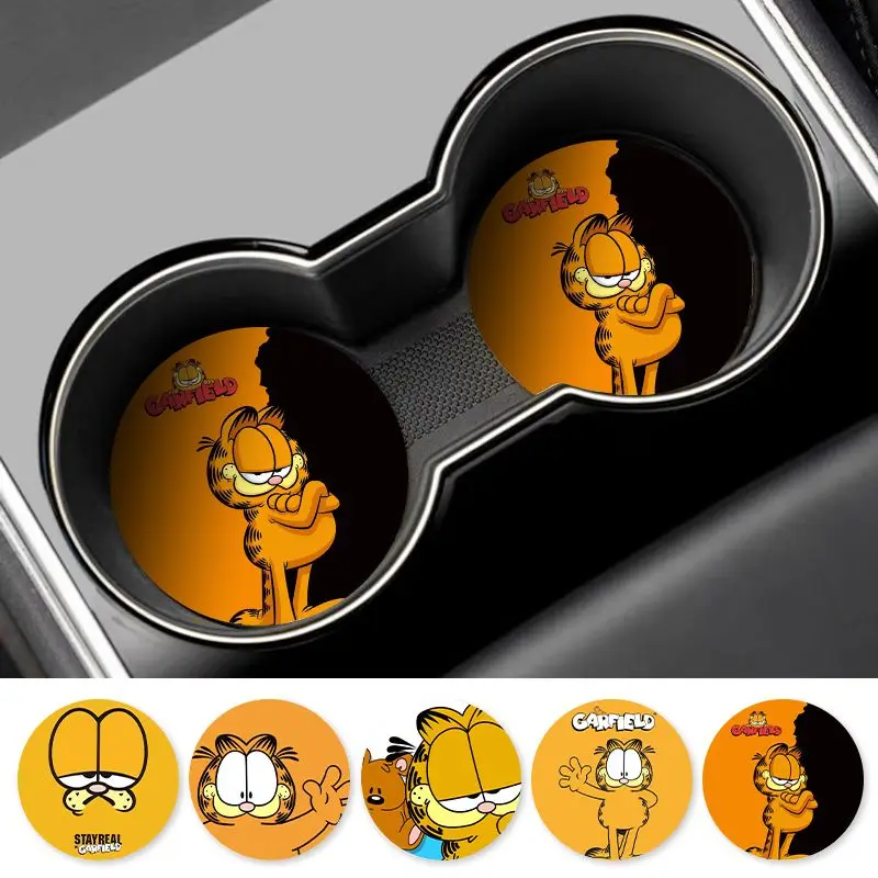 Cartoon Garfield Car Cup Coaster Universal Anti-Slip Auto Cup Holder Mat Interior Accessories