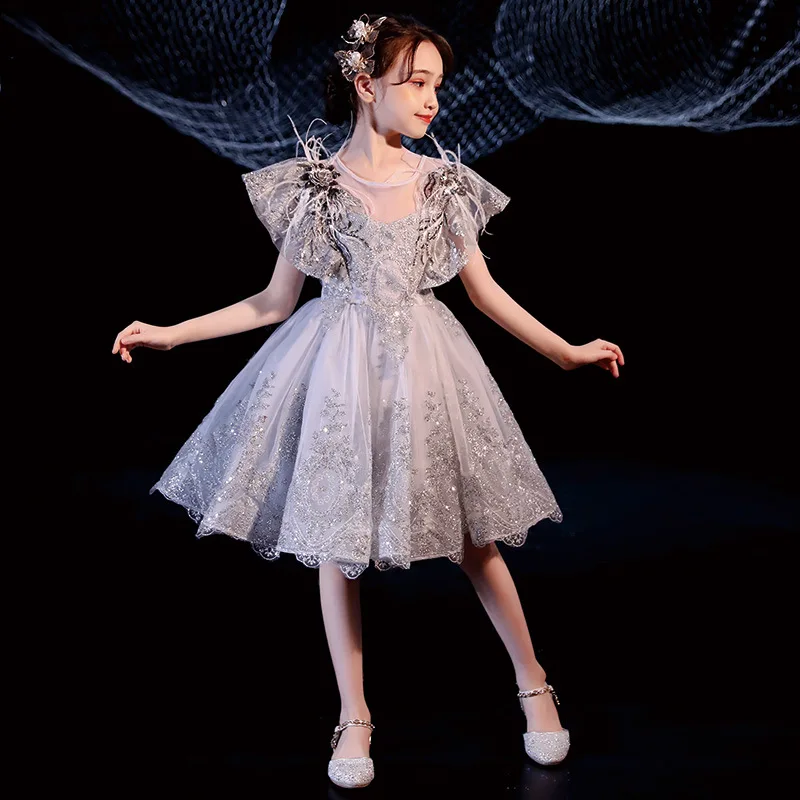 

Girl's Princess Dress2025Summer Stylish Puffy Tulle Children's Host Little Girl Catwalk Piano Performance Dress