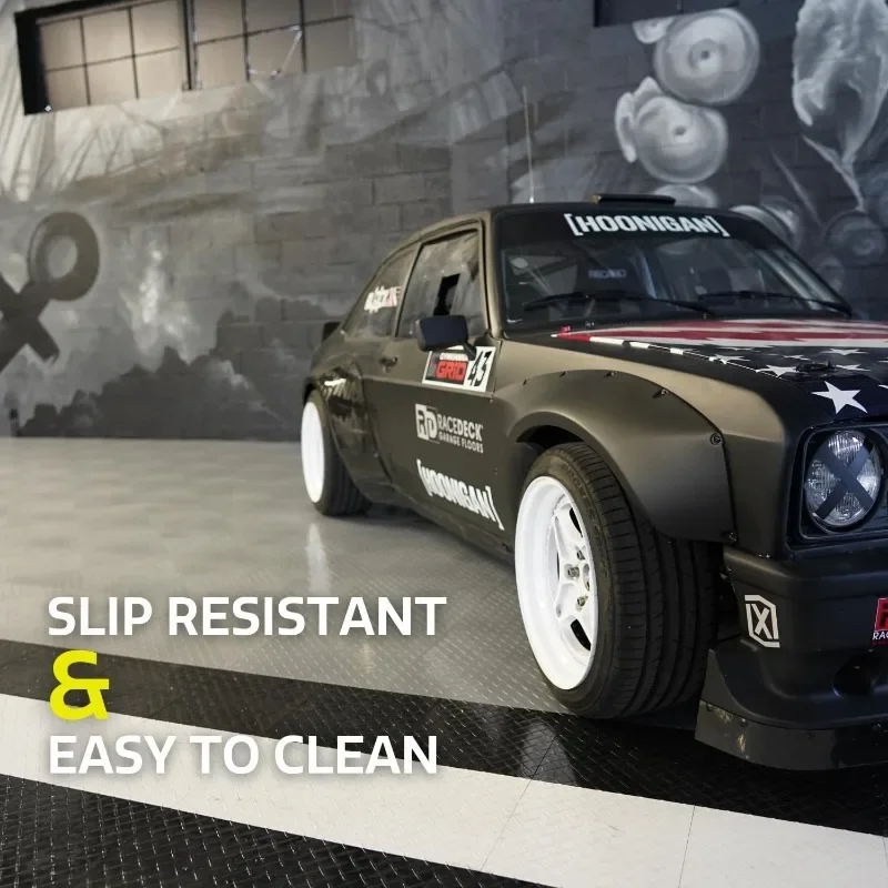 RaceDeck Diamond Plate Design, Durable Interlocking Modular Garage Flooring Tile (48 Pack), Graphite