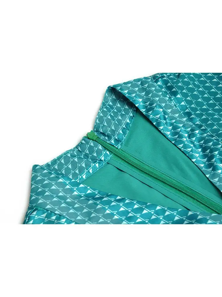 Damen-Chiffon-Kleid 2025, Frühling, kariert, bedruckt, V-Ausschnitt, Schnürung, Krawatte, plissiert, großer Saum, elegante lange Damenkleider