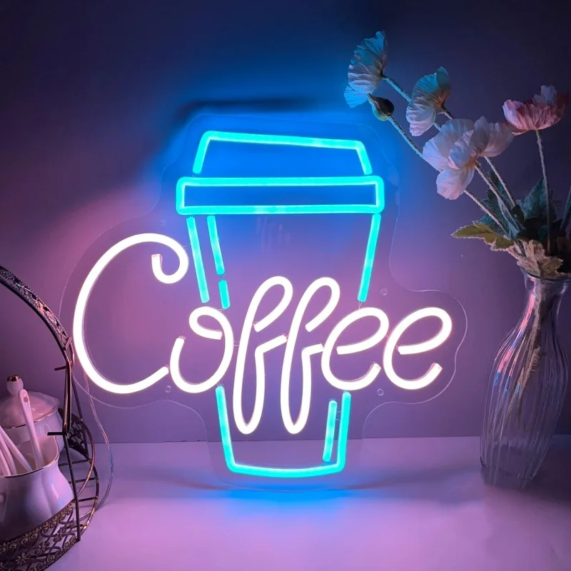 Coffee Cup Neon Sign Custom Coffee Bar Shop Cafe Restaurant Decoration Led Neon Light Wall Art Decor Welcome Signage USB Plug