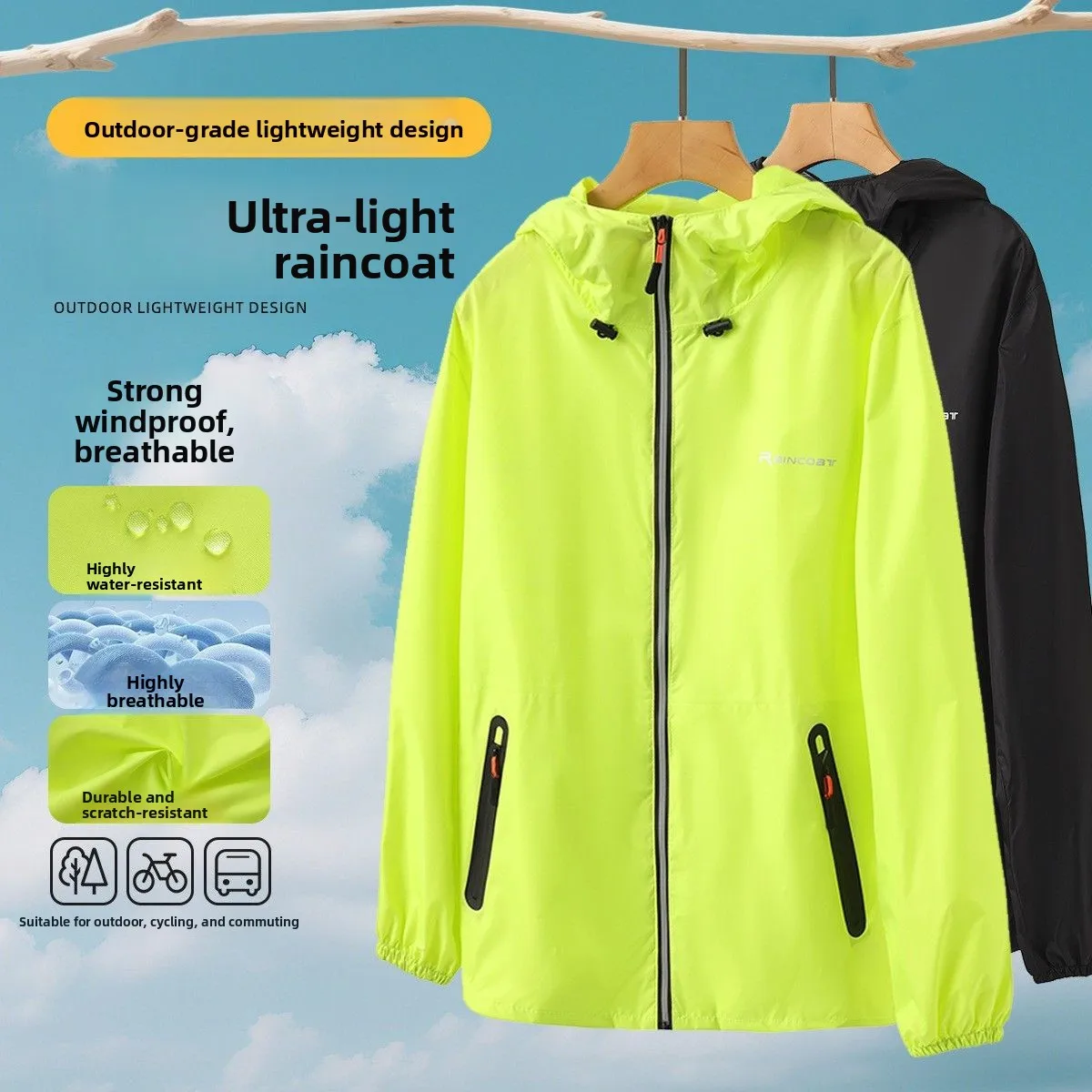 

Ultra-Thin Unisex Long Raincoat And Rainpants Set Lightweight Breathable Disposable Outdoor Riding Rainwear for Delivery Riders