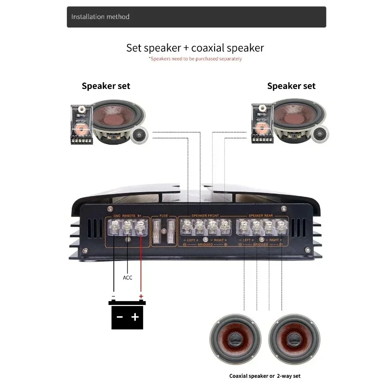 4CH Car Audio System Car Subwoofer Power Amplifier 4*90W High Power Drive Front Door Set Speaker Rear Door Coaxial Speaker