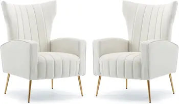 Image Accent Chair Set of 2, Velvet Wingback Armchair Modern Upholstered Single Sofa with Metal Legs for Living Room Bedroom Nursery