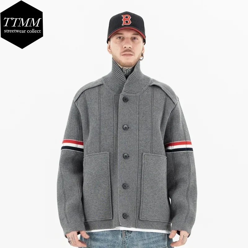 Men's 25 New TB Wool Jacket Versatile Fashion Casual Classic Three color Sleeve Vertical Stripe Knitted Jacket