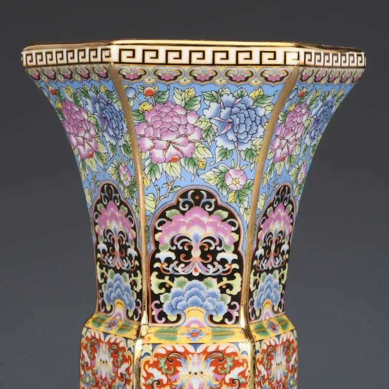 Kiln Porcelain Flower Vase Ceramic Ornaments Six Sided Bottle Living Room Home Decor Antique Official Ceramics Enamel Powder