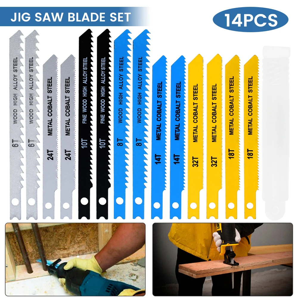 

14/48Pcs Jigsaw Blades Set U-Shaft HCS Assorted Jig Saw Blades for Wood Plastic and Metal Cutting Blades for Black & Decker