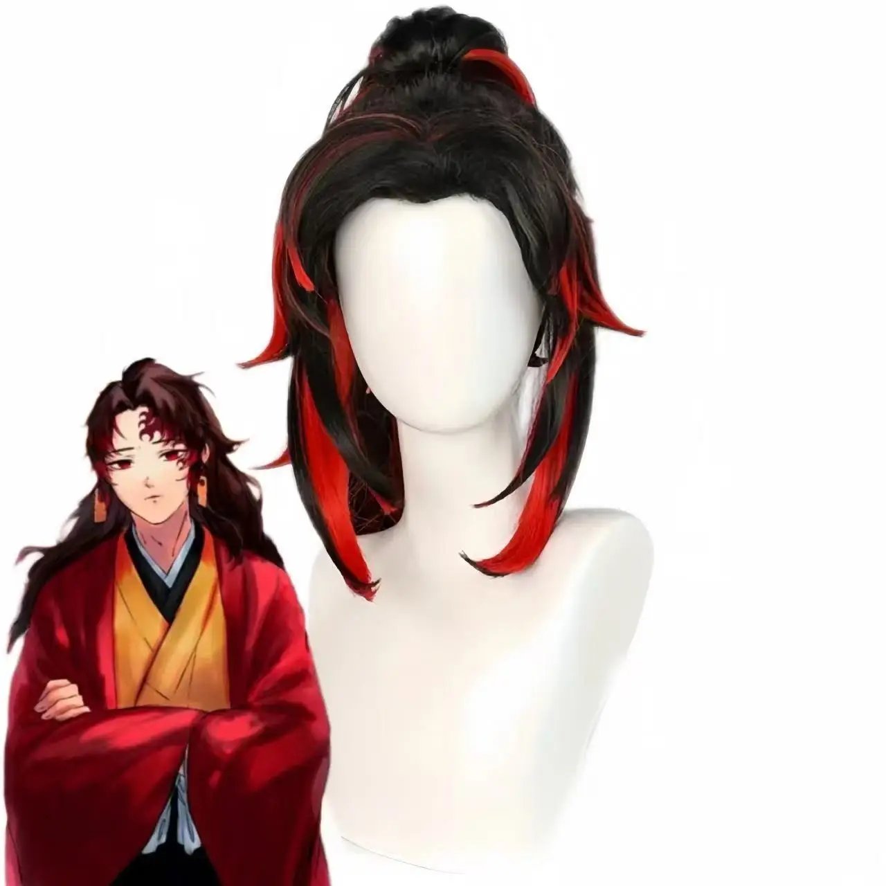 

1 piece of black and red dyed single ponytail long hair from anime "Demon Slayer Blade" and a wig from "National Fate"