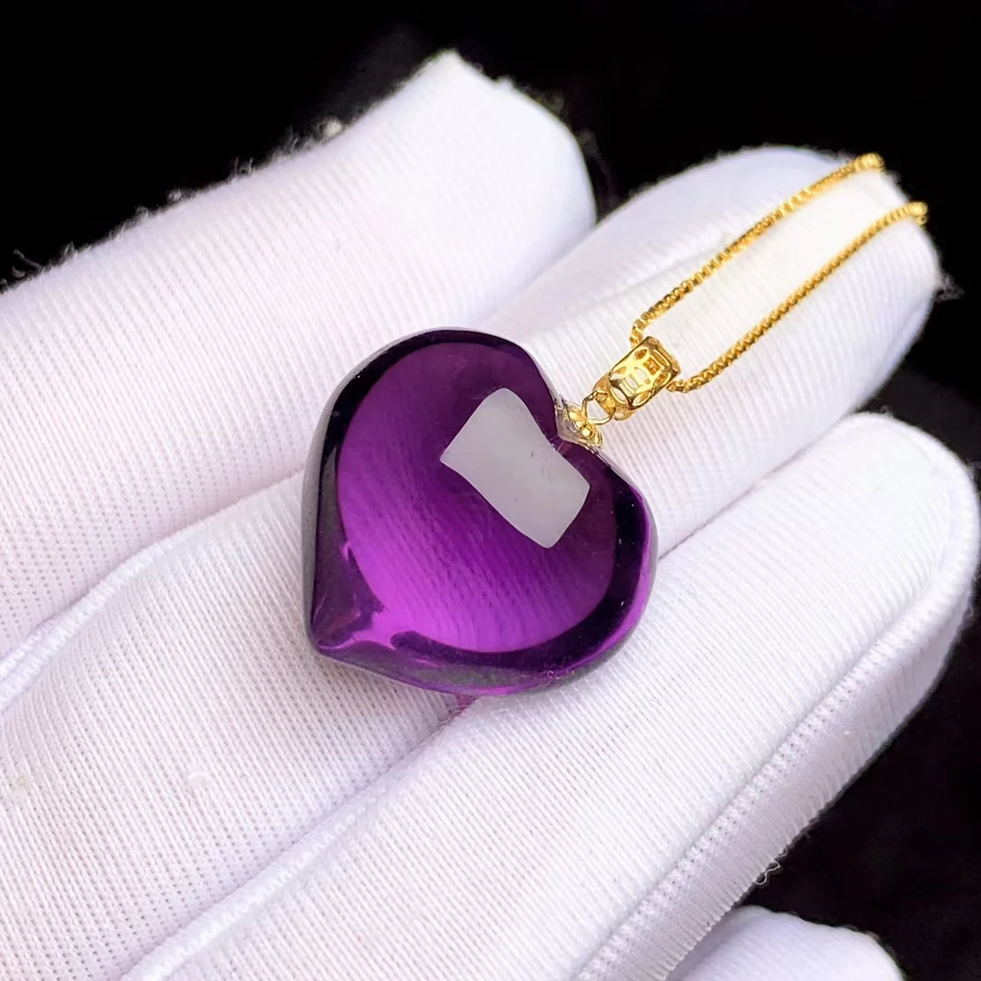 Natural Purple Amethyst Quartz Heart Love Pendant 18x18mm Gift Fashion 18K Gold Brazil Healing Stone Necklace AAAAAA