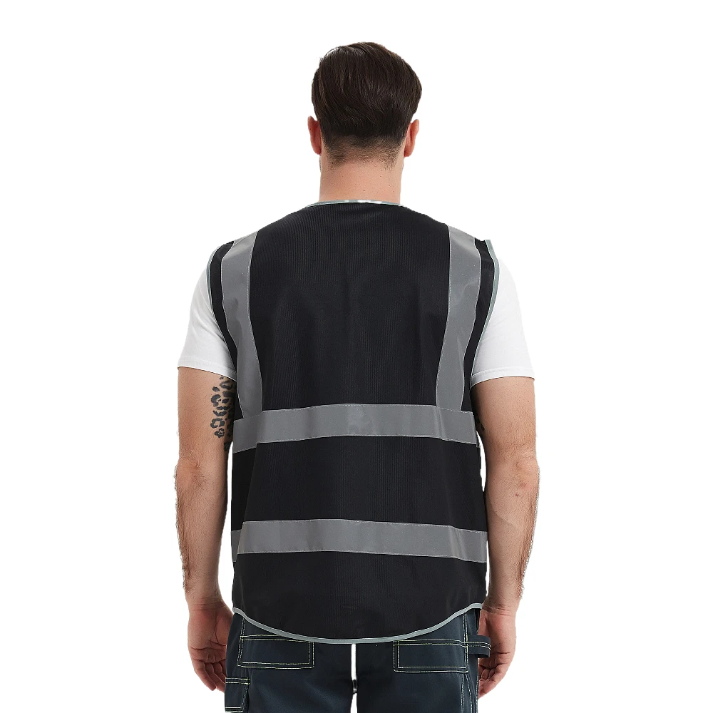 Knarpardar 9 Multi-Pockets Black Safety Vest Reflective with Pockets and Zippers Construction Reflective Work Vest For Men