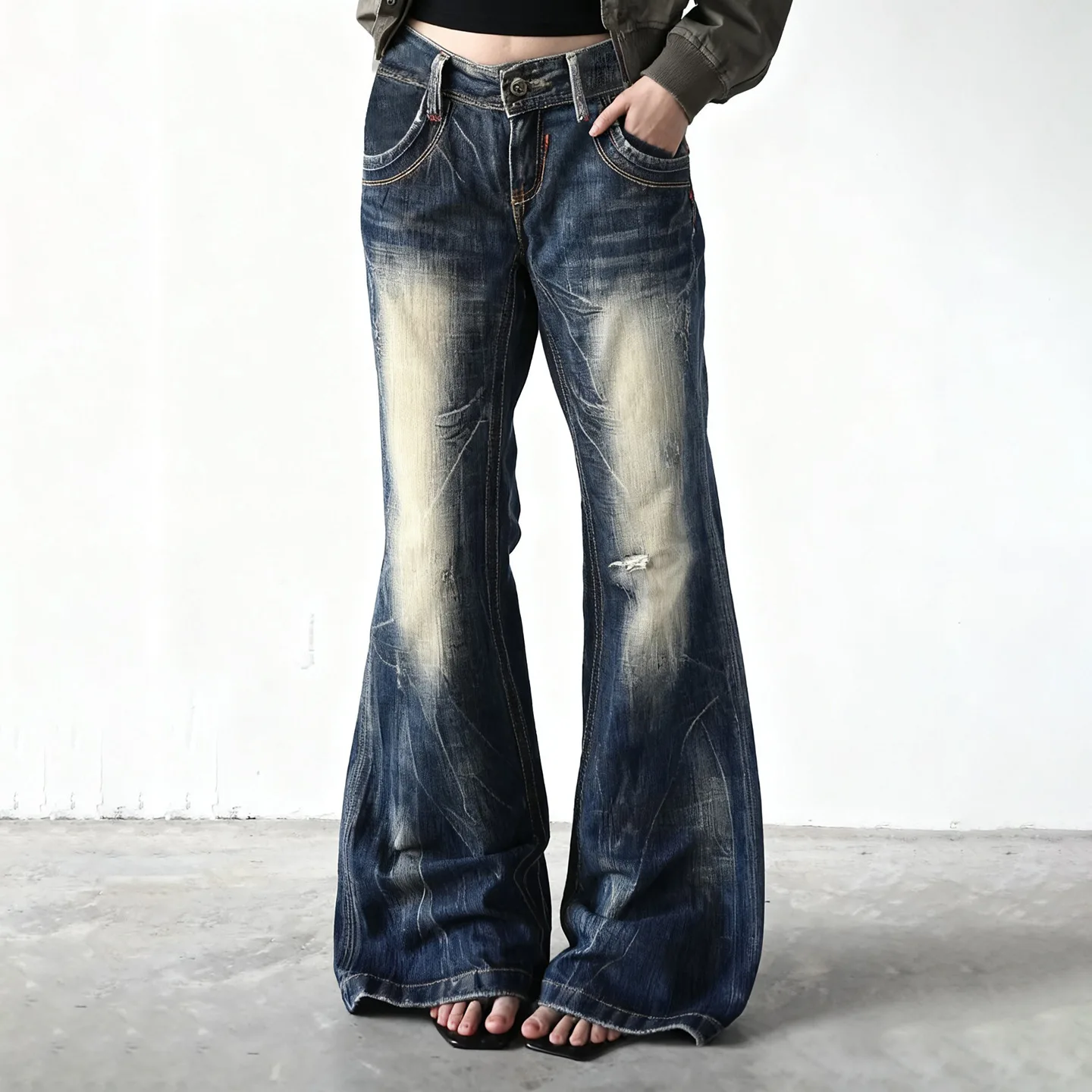 

Y2K Retro Jeans Washed Denim Slimming Loose Slight Flare Street Style for American Millennial Women
