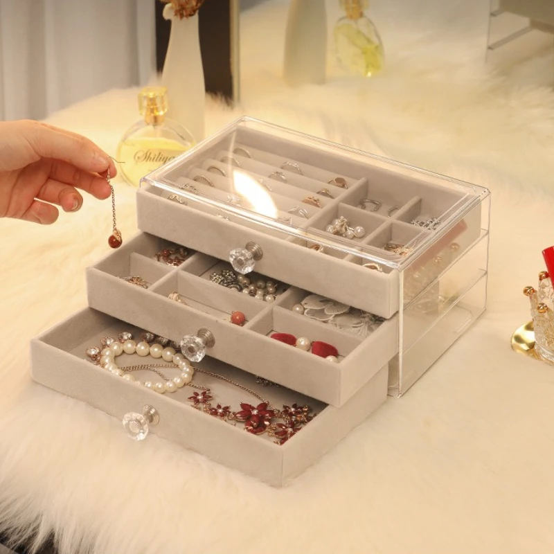 

3 Layer Fleece Storage Box Diamond Jewelry Earrings Ornament DIY Craft Storage Drawers Jewel Display Box