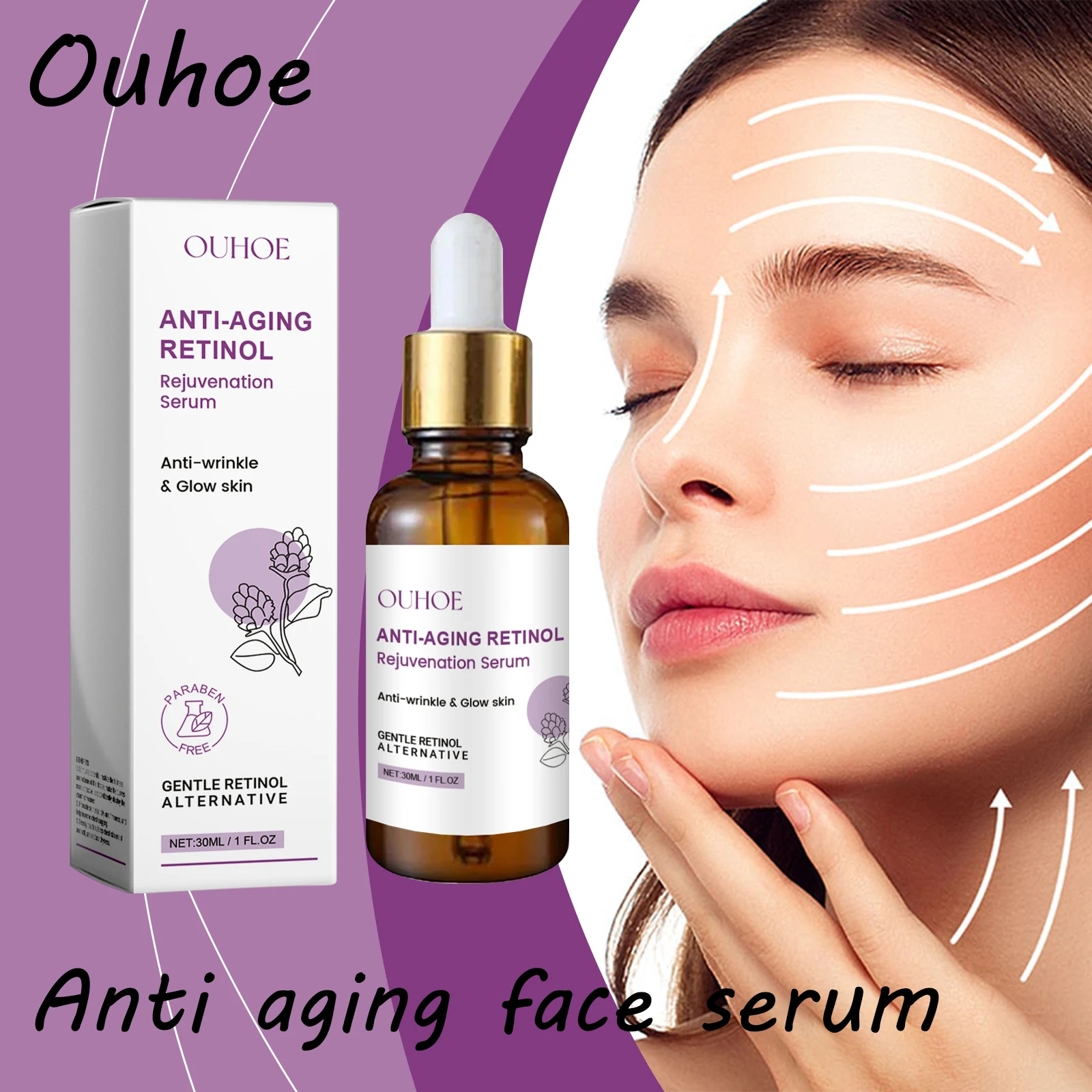 مصل Ouhoe Retinol للوجه مرطب وإزالة التجاعيد وشد البشرة والخطوط الدقيقة ويعزز مرونة البشرة وسيروم الوجه