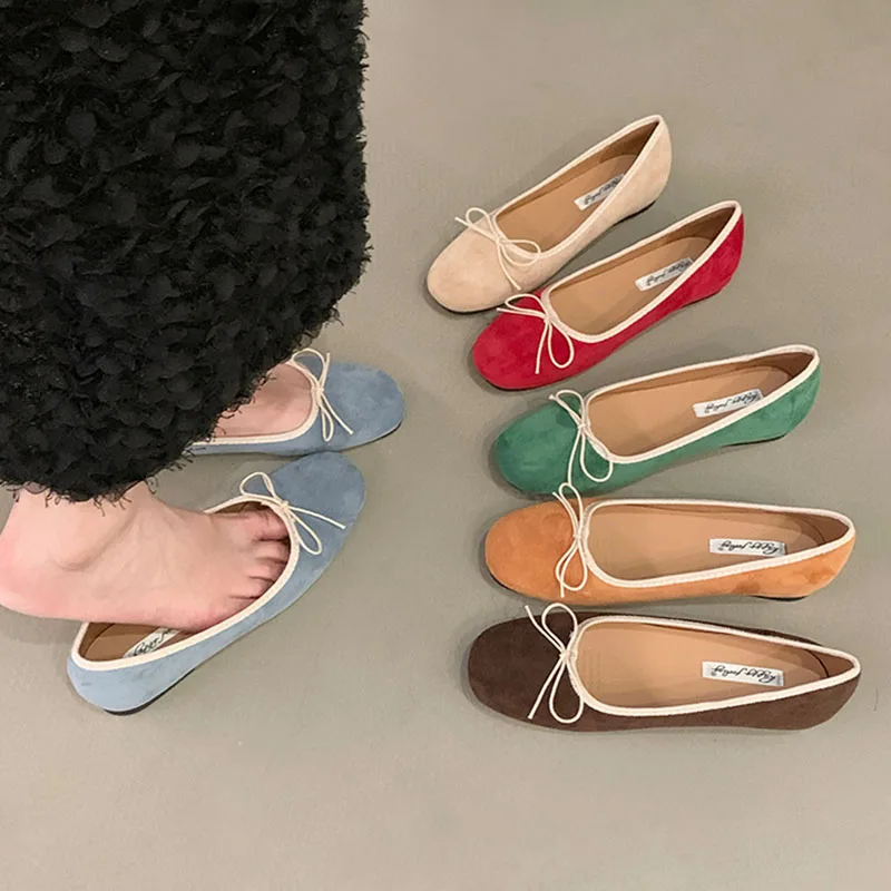 2024 Red Green Autumn Brand Women Flats Round Toe Shallow Slip On Ladies Casual Ballet Shoes Soft Leather Eelgant Ballet Shoes