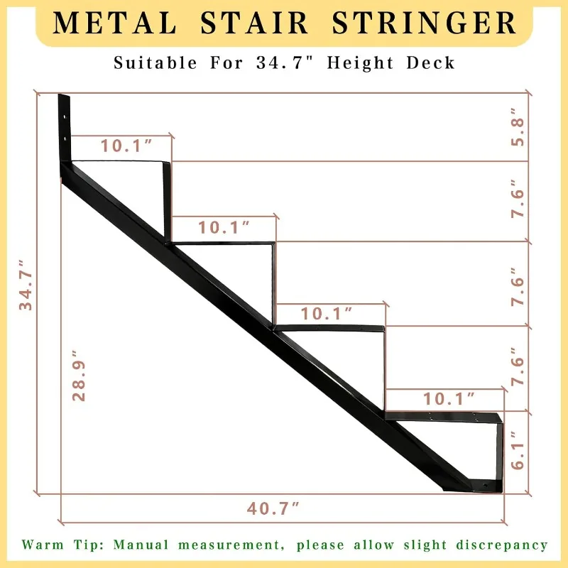 Treppenstufen-Stringer aus Metall, Stufen-Stahl-Riser-Stringer für Höhendeck (mattschwarz)