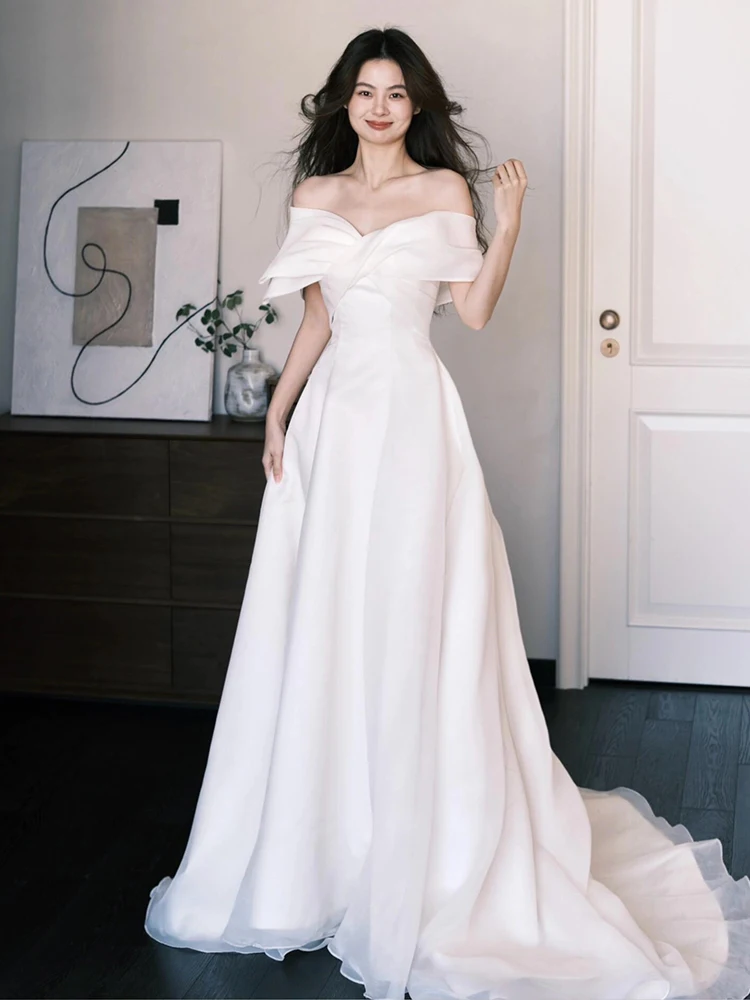 

Ele White One-oulder Wedding Dr Bridal Gown Forest System High-End Feelings Guest Dr out Door Tail Long Skirt