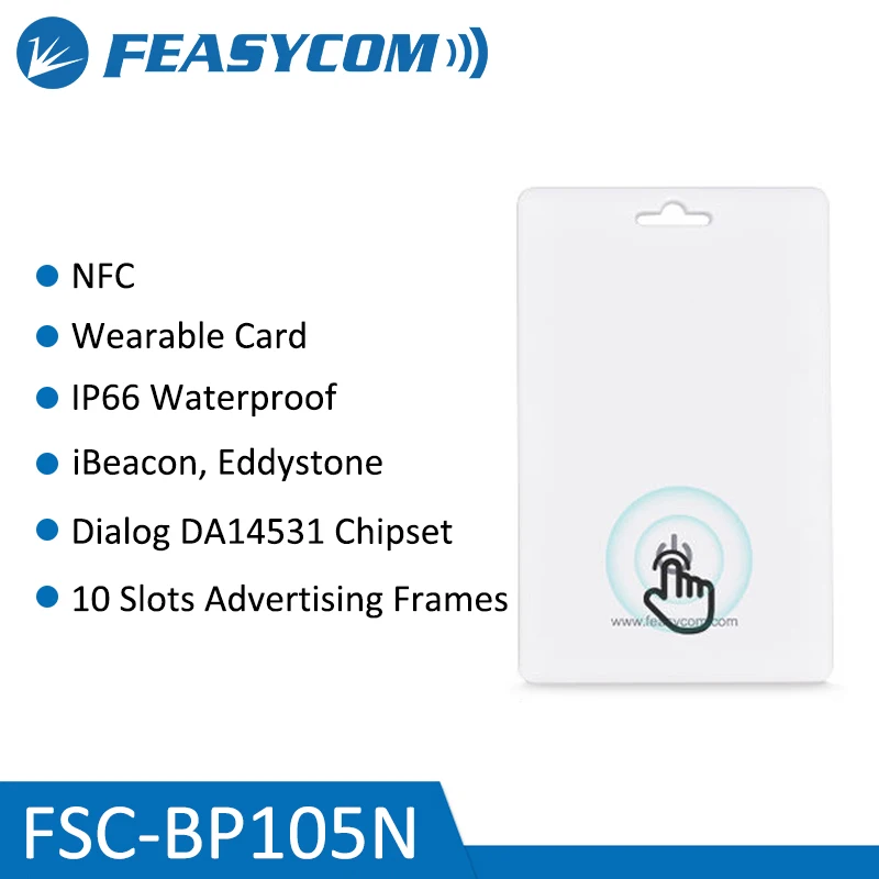 

Feasycom Smart Wearable Bluetooth Low Energy Eddystone Tracking Tag Управление персоналами BLE Beacon BP105N Карта iBeacon с NFC