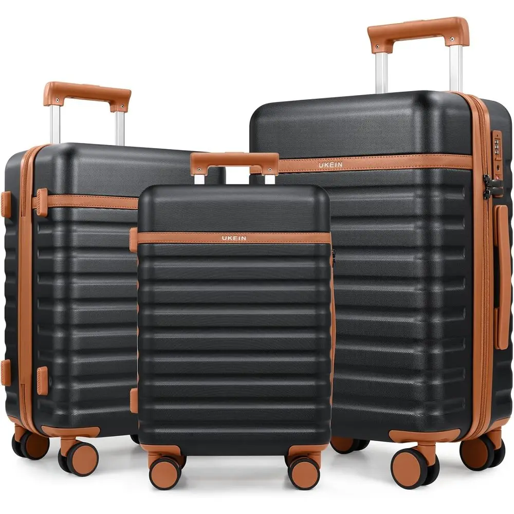 

3-Piece Carry-On Luggage Set with Spinner Wheels, TSA Lock, Durable Hard Shell Suitcase for Travel (Black)