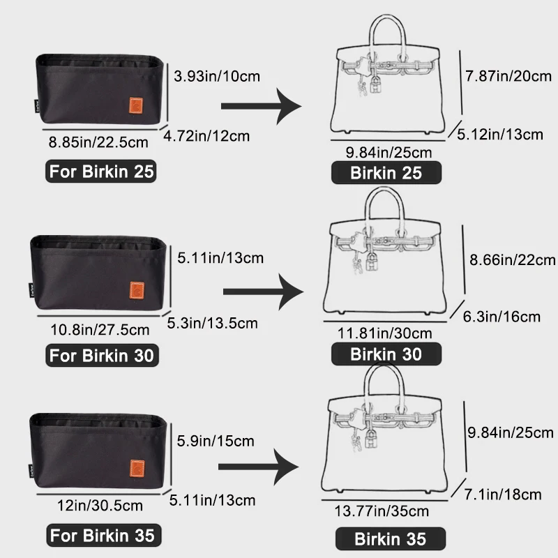 EverToner Ultra Light Waterproof Bag Organizer Soft Senior Liner Fits For H-Birkin 25 30 35 Handbag Anti Wear Insert Pocket