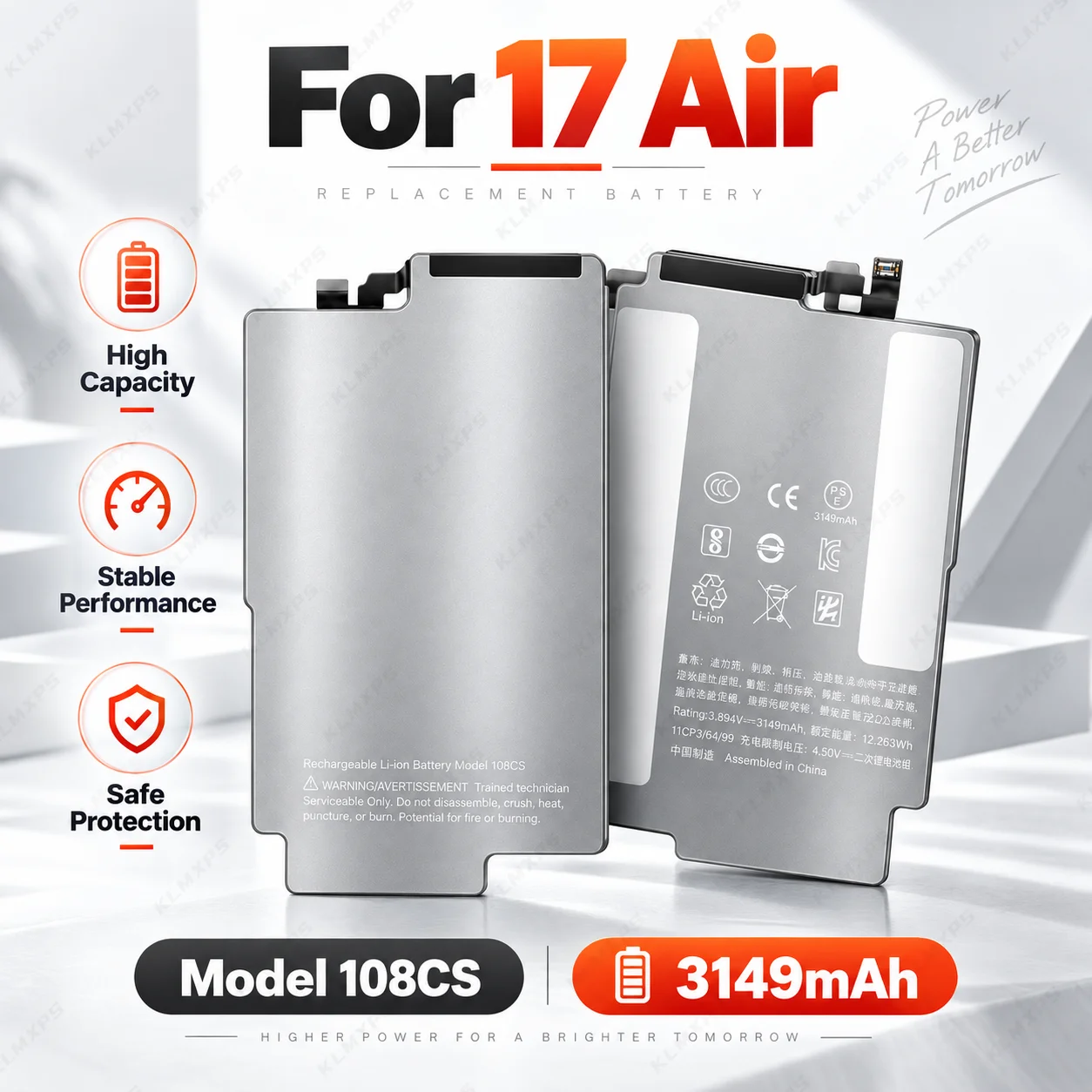 2228A 108CS Li-ion Replacement Battery 3149mAh for iPhone 17 Air Mobile Phone with Repair Tools Kit