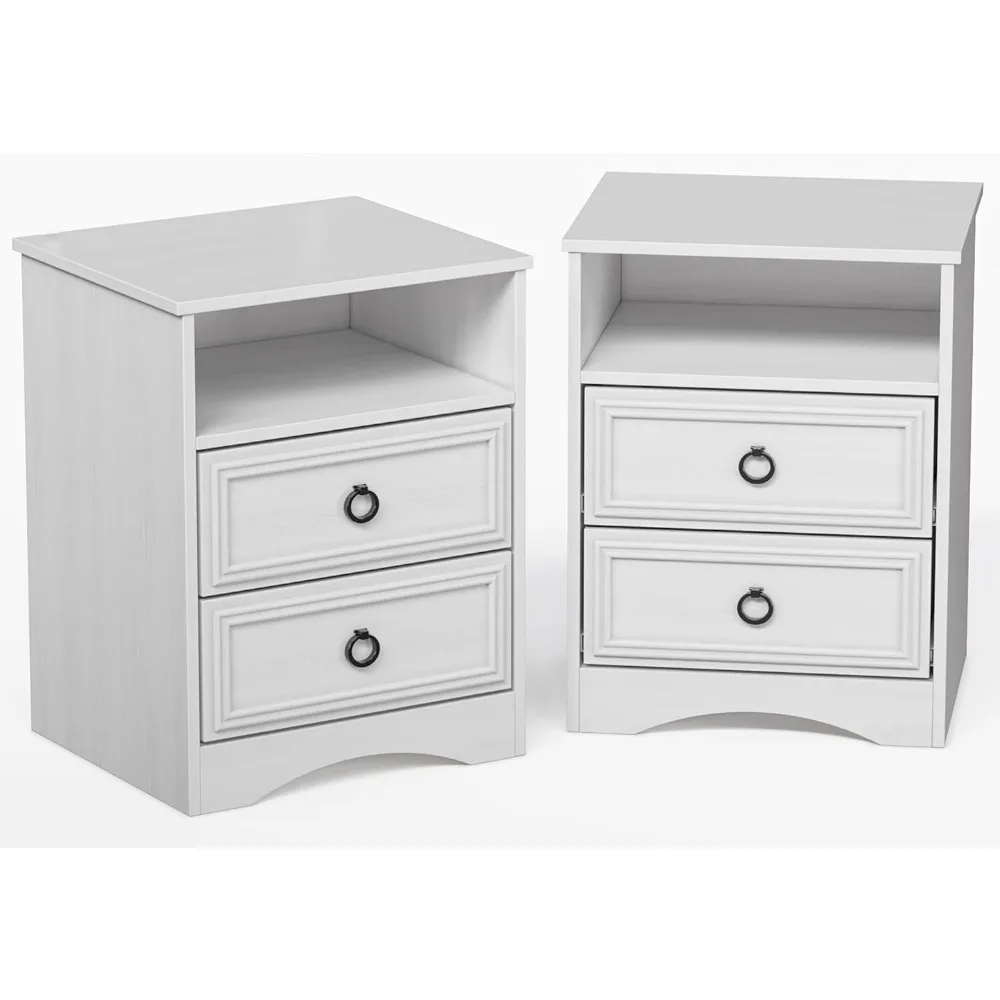 

Nightstand Set of 2, Night Stand with Drawers, Accent Bed Side Table and End Table with Open Storage for Bedroom, Living Room, W