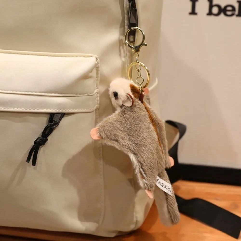 Cute Soft Fluffy Animal Keychain Magnetic Mini Sugar Glider Keyring Lovely Polyester Flying Squirrel Pendant Home