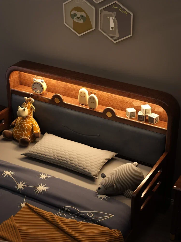 Premium  New Chinese-style solid wood children's bed plus broadband   lamp warm bed