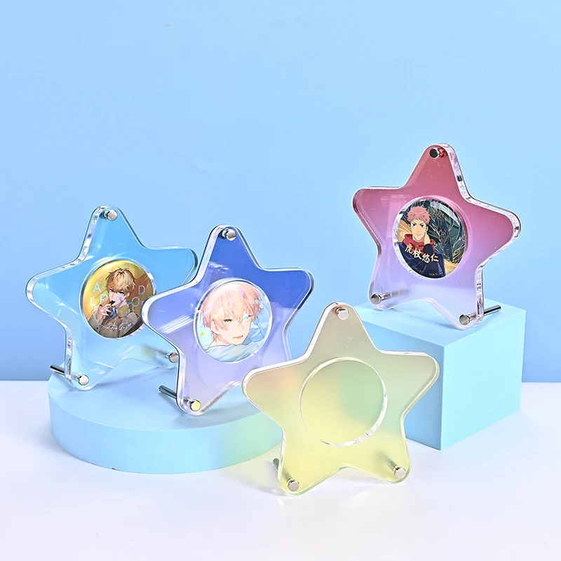 1PC Aesthetic Gradient Stars Acrylic Badge Holder Detachable Anime Character Souvenir Badge Display Storage Dustproof Stand