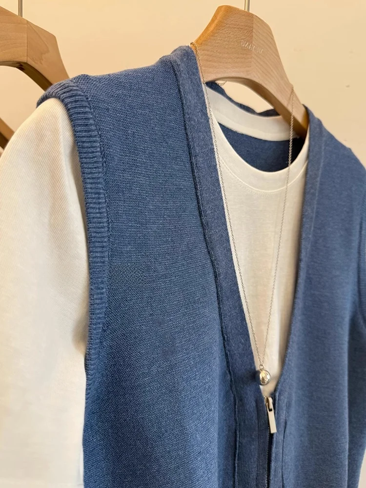 Confortável malha ort sve camiseta falso de duas peças design simples coreano sle feminino faionable verão topo poético lin