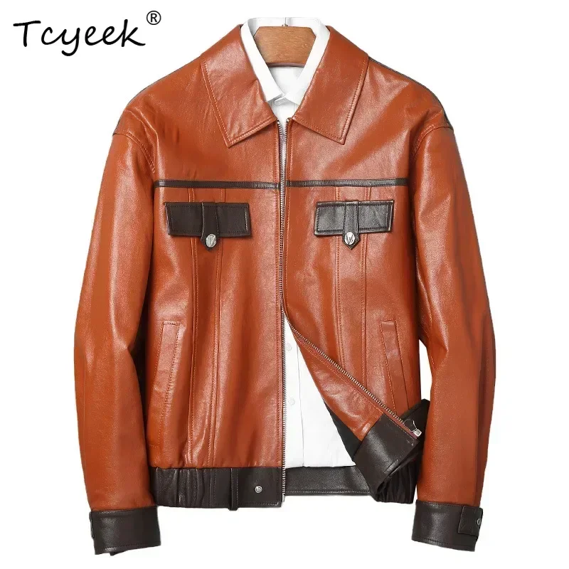 Tcyeek Real Leather Jacket Men Genuine Sheepskin Coats Spring Autumn Mens Clothes Jaqueta De Couro 2025 Semi Vegetable Tanning