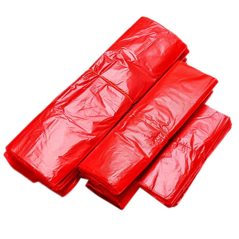 Bolsas de plástico rojas de 40/50 piezas, gruesas con asa, para almacenamiento de cocina, limpieza, basura, supermercado, comida, compras