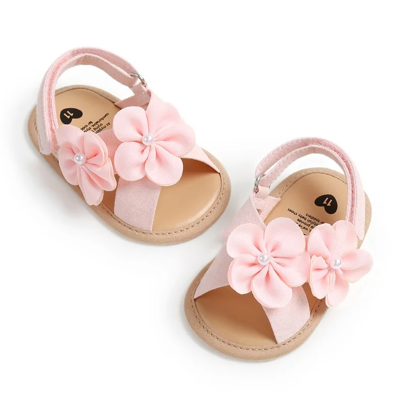 Sandalias de verano para niñas pequeñas de 0 a 18M, bonitos adornos de flores en 3D, zapatos de suela plana antideslizantes, zapatos para primeros pasos para recién nacidos