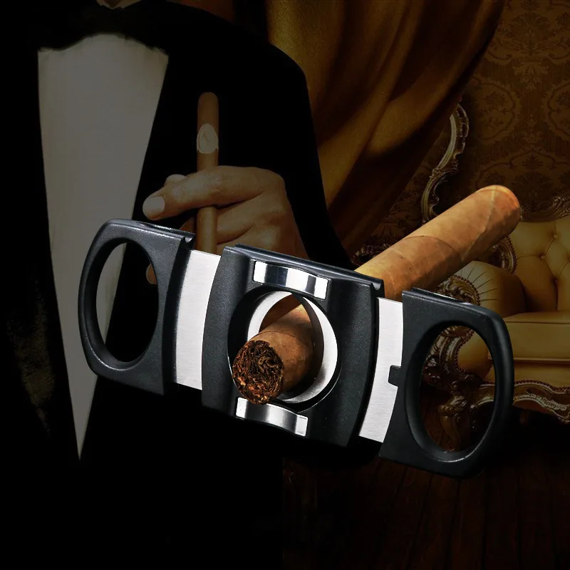 مقص السيجار قاطع السجائر الفولاذ المقاوم للصدأ ذو الحواف المزدوجة المحمولة سكين السيجار الحاد المثقوب #3