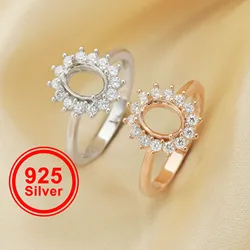 6x8MM Oval Prong Ring Settings,Luxury Solid 925 Sterling Silver Rose Gold Plated Ring Bezel,Art Deco Memory Jewelry 1224158