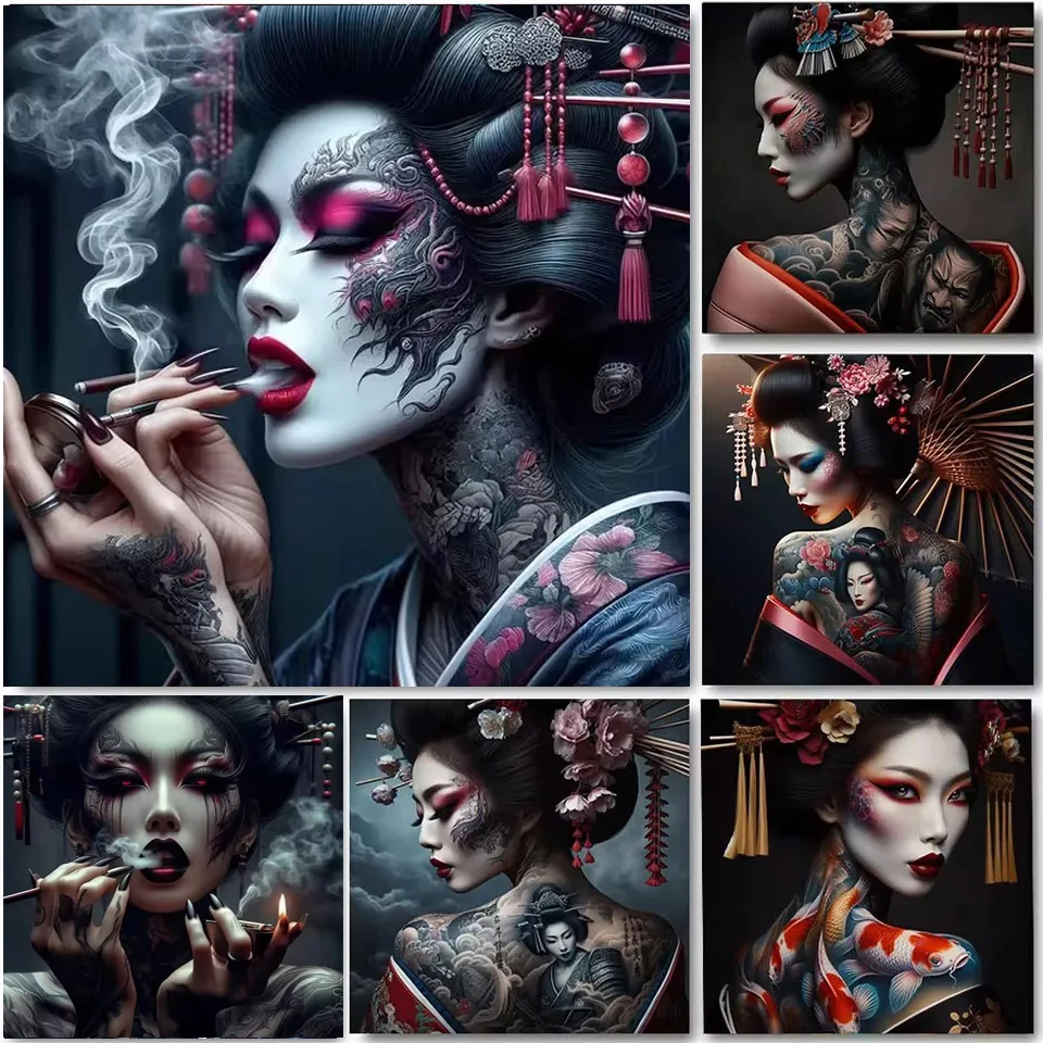 Peinture de Geisha Japonaise 5D à Faire Soi-Même, Diamant, Maquillage, Tatouage Corporel, Femme, Mosaïque, Strass, Art, Broderie en Point de Croix