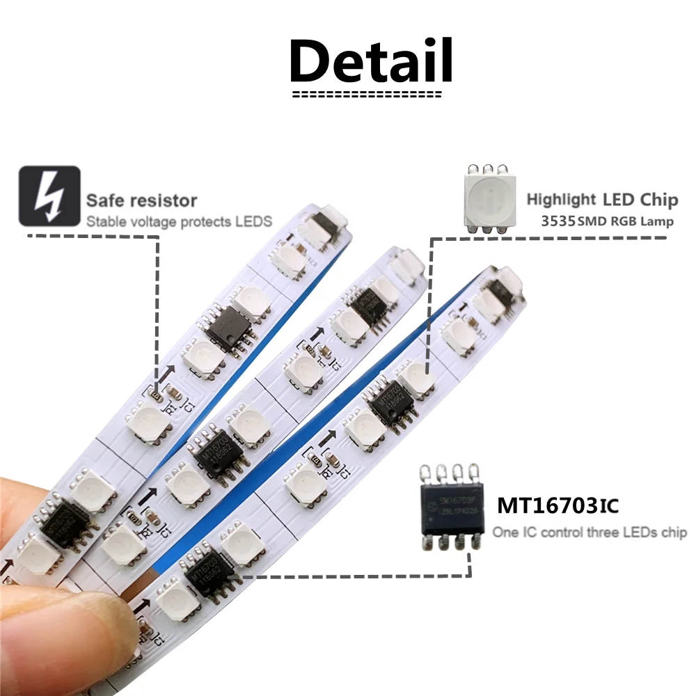 12V MT16703 Led Strip Light 4Pin Addressable RGB LED Lights WS2815 Updated  IP30 96Leds/m SMD3535 Smart Led Tape For Room Decor