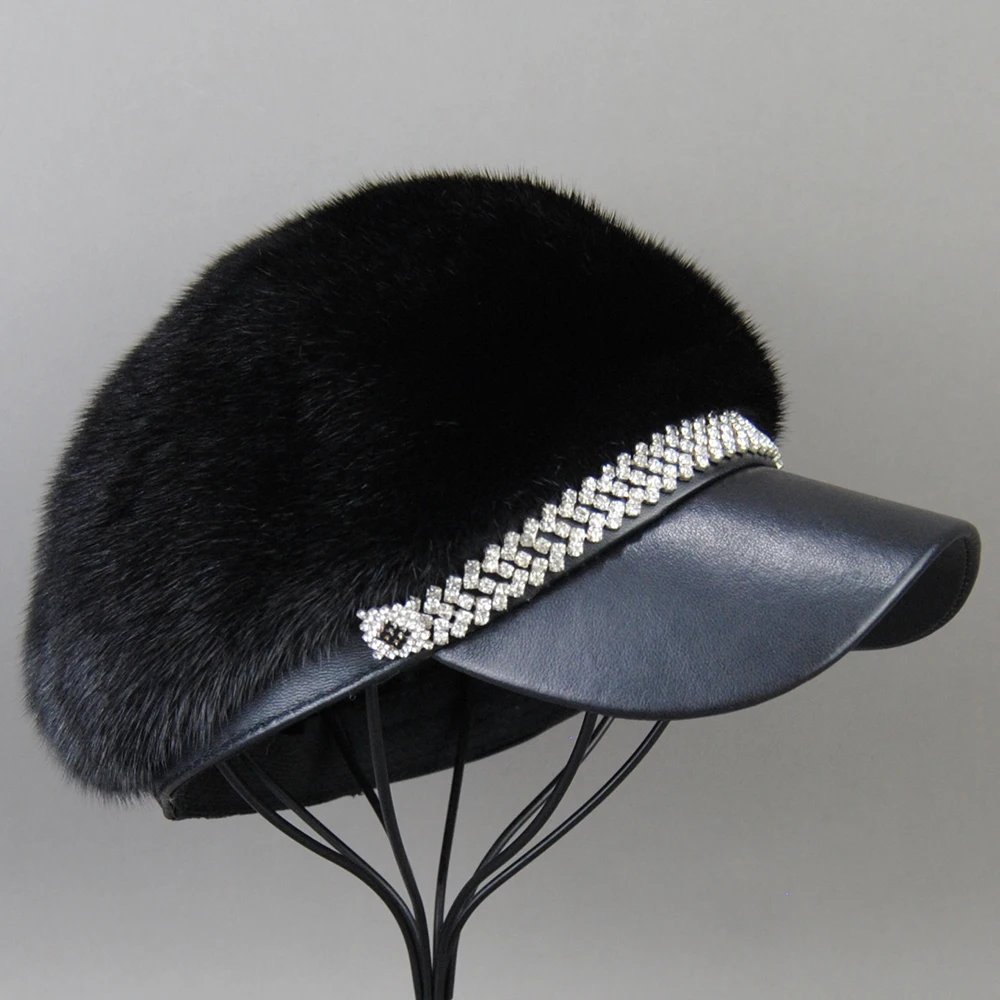 Hot Sale New Winter Women Full Pelt Real Mink Fur Hats Lady Luxury Warm Natural Mink Fur Visors Caps Female Fashion Mink Fur Hat