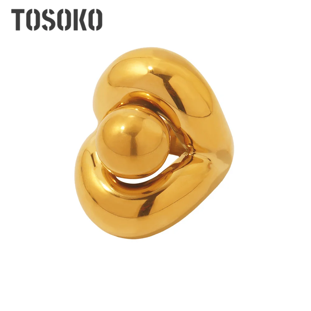 TOSOKO الفولاذ المقاوم للصدأ مطلي طبقة مزدوجة حبة الدائري مع عدم وجود يتلاشى مبالغ فيها السبابة البنصر للنساء A039