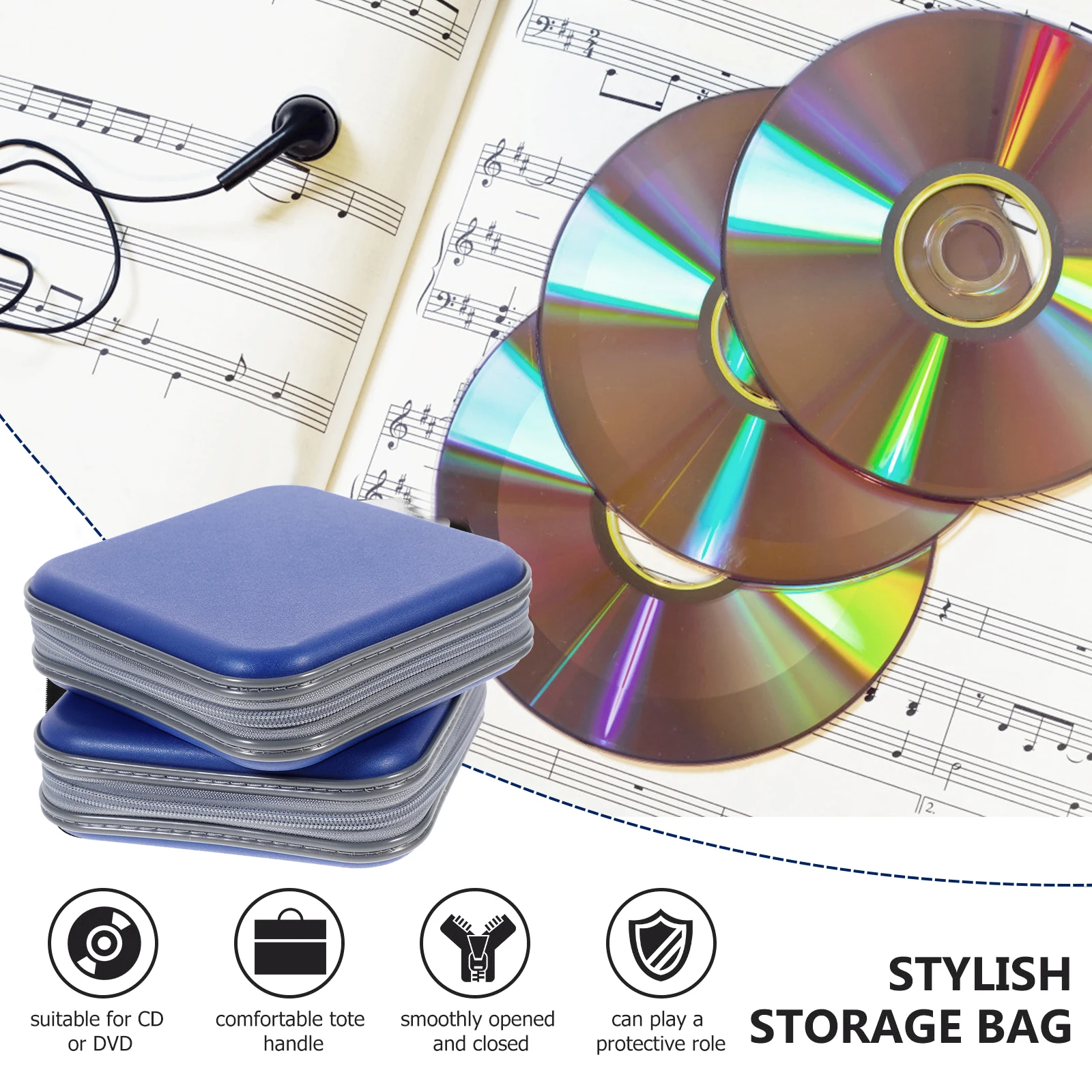 

2 Pcs CD/DVD Storage Bag Holder Wallet for Car Square Carrying Case Disc Holders Blue