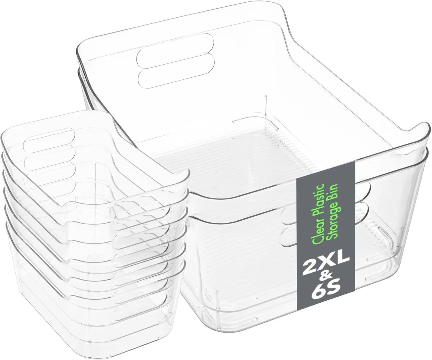 

8-Pack Clear Plastic Storage Bins: Extra Large & Small for Pantry, Kitchen, Bathroom, Fridge & Freezer Organization