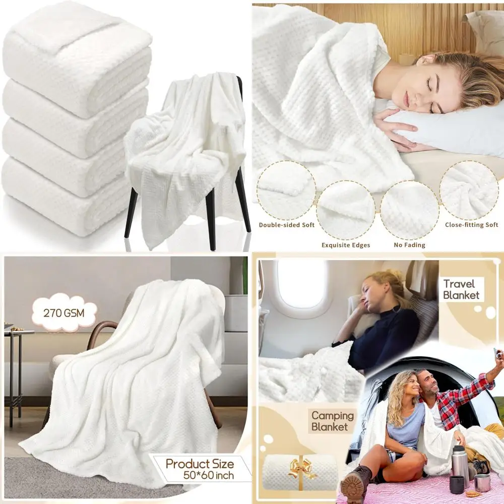 

Ultra Soft Fleece Throw Blankets, 50x60 Inches, 270 GSM, Lightweight Warm 3D Waffle Text for Bed, Couch, and Sofa