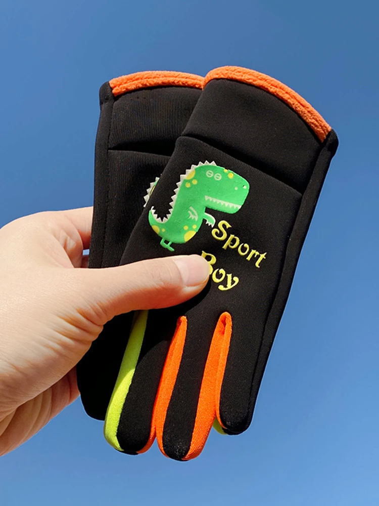 AliExpress NONE Kids Warm Gloves Autumn Winter Cartoon Dinosaur Boys Girls Outdoor Cycling Gloves for Children Windproof Water-Repellent Gloves