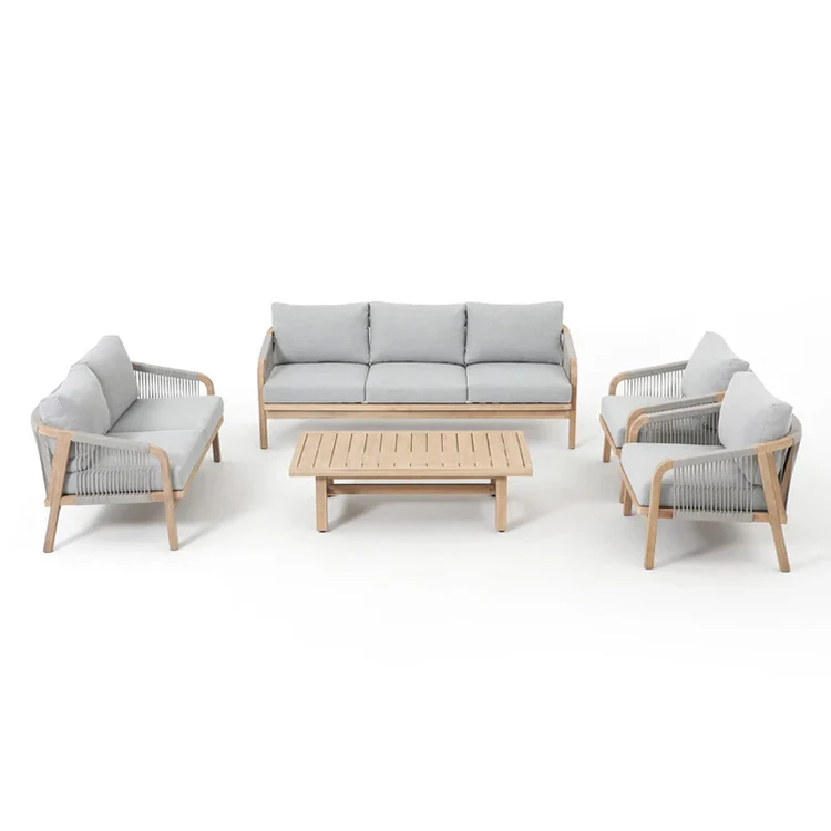 

High Quality Luxury Modern Farmhouse Outdoor Garden Solid Wood Teak Sectional Sofa Set Waterproof Eco-Friendly Park Hotel Villa