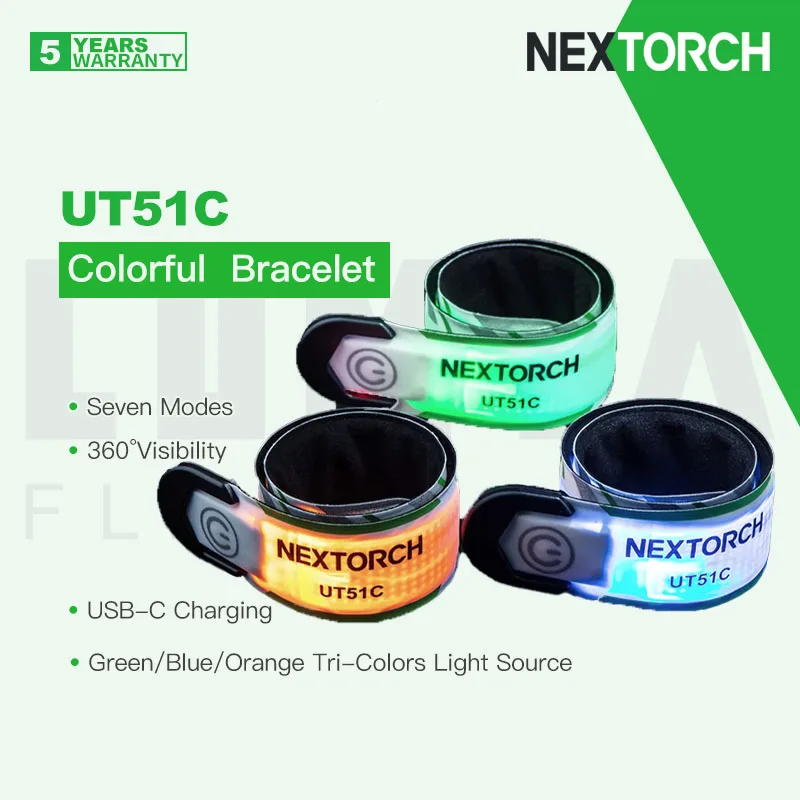 

NEXTORCH UT51C Colorful Bracelet ，360º Visibility LED light source 7 Lighting Modes,Direct Rechargeable