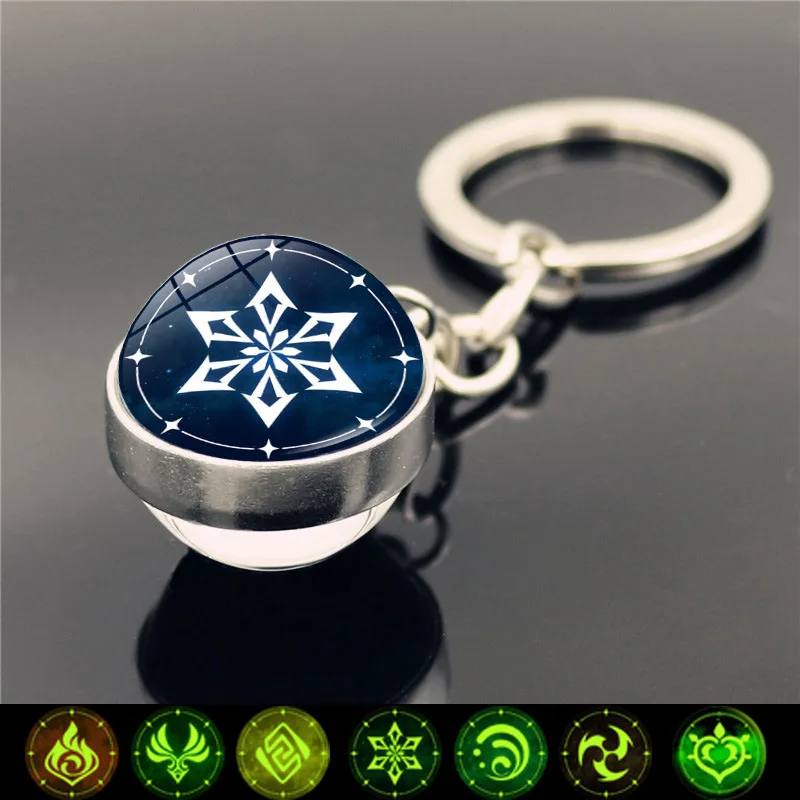 Luminous Vision Key Chain  Impact Game Pyro Hydro Anemo Electro Dengro Cyro Geo Element Double-sided Glass Ball Pendant