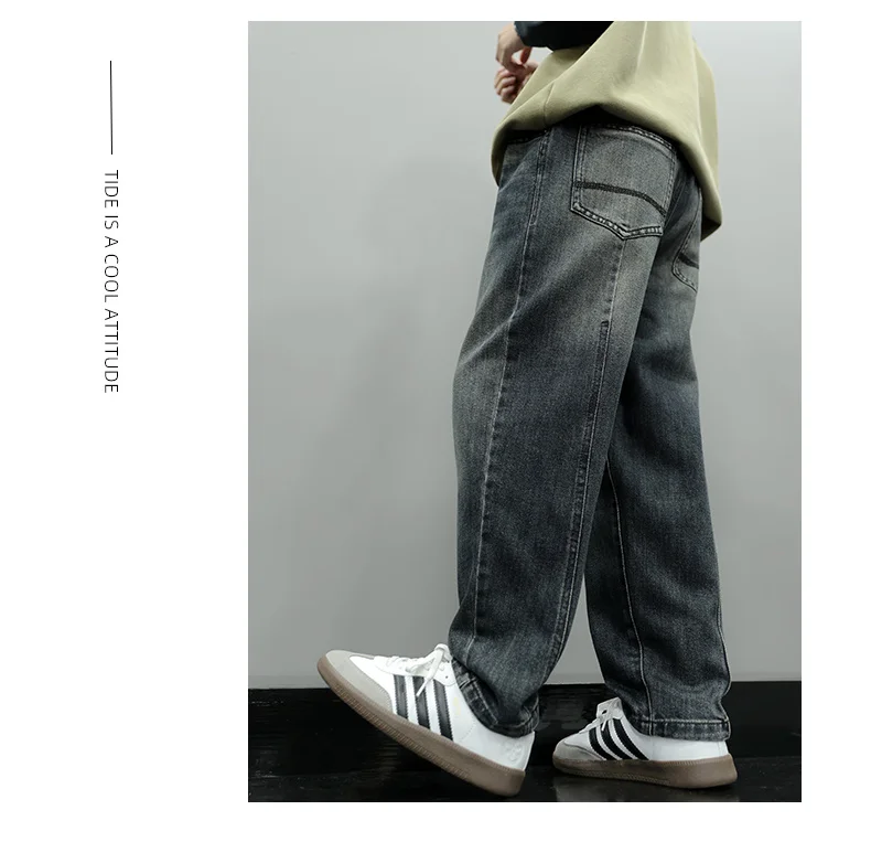 Neue, modische schwarze Jeans für Jungen, lockere, gerade geschnittene Haremshose für Kinder, Cargo-Jeans mit Taschen, Größe 5-14. – Detail 4
