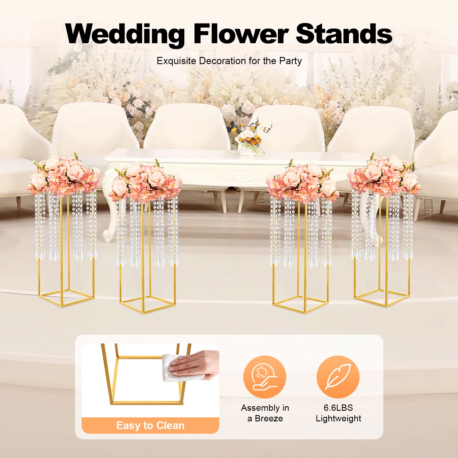 

Gold Flower Stands 4pcs Wedding Flower Centerpiece Gold Vase Metal Column Stand Flower Rack for Wedding Party Decoration