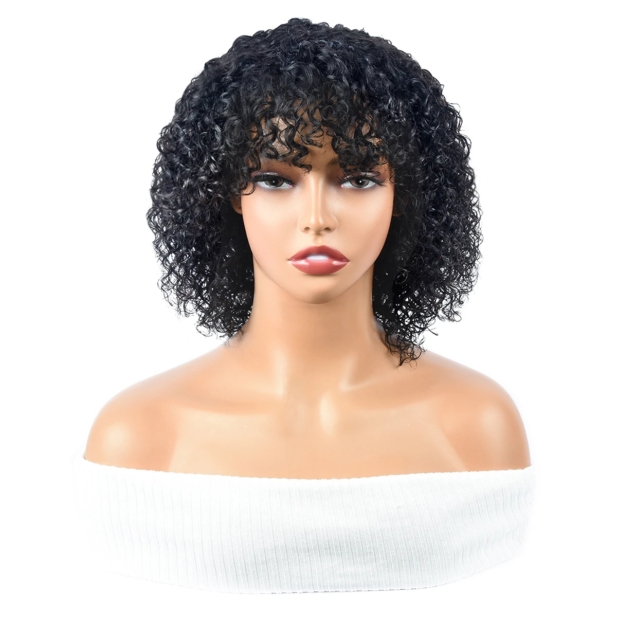 

Short Curly Human Hair Wig With Bangs 8"-14" Jerry Curly Full Machine Human Hair Wigs For Women Brazilian Glueless Wigs HairUGo