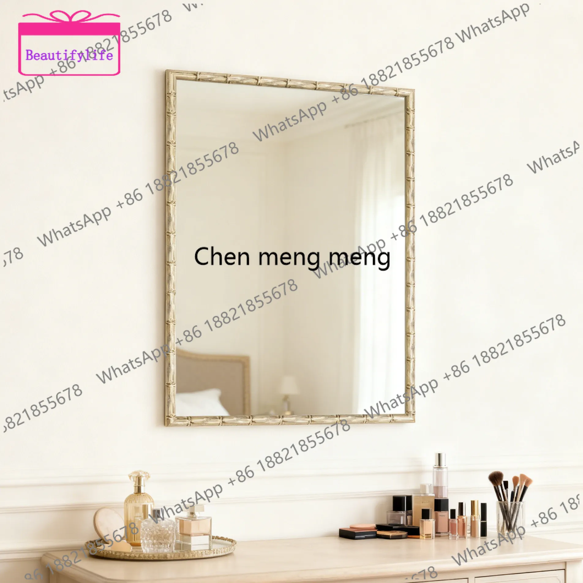 a17 French square bathroom wash mirror hanging wall mirror living room entrance mirror high definition retro makeup